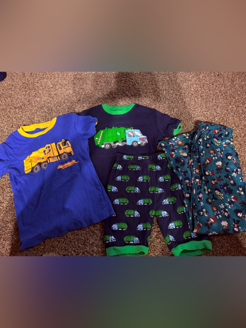 Blue and Navy Kids Truck Pajama Set - Crew Neck Short & Long Sleeve